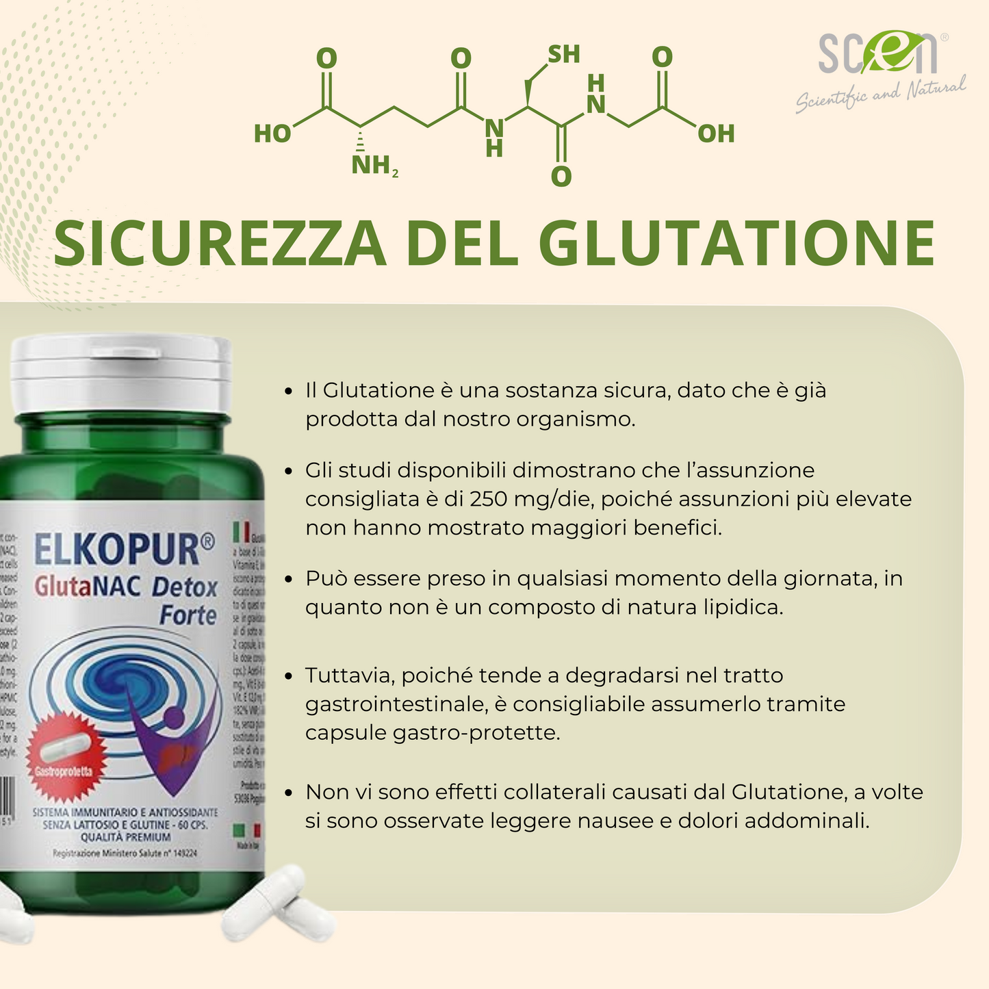 Elkopur GlutaNAC Detox - Food supplement of reduced L-Glutathione, N-Acetylcysteine (NAC), Vitamin E, Selenium, Vegetable gastro-resistant capsules, made in Italy