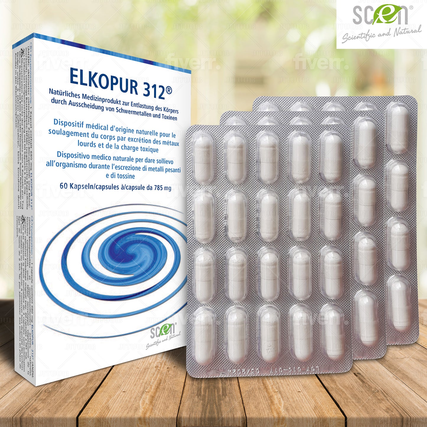 Elkopur 312 - Pure activated zeolite - 60 capsules - 30 days of detox treatment, Class 2a medical device, Tax deductible