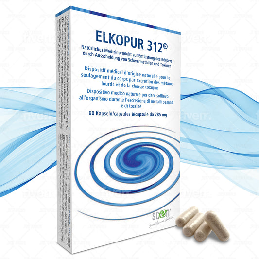 Elkopur 312 - Pure activated zeolite - 60 capsules - 30 days of detox treatment, Class 2a medical device, Tax deductible