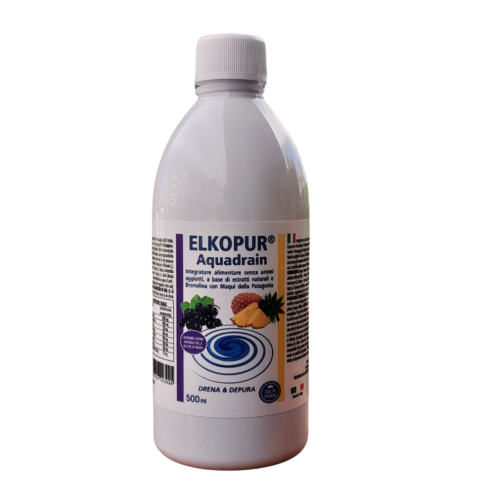 Elkopur® Aquadrain, è un prodotto depurativo, ad azione drenante che aiuta ad eliminare i liquidi in eccesso, migliorare il microcircolo venoso, ridurre gonfiore e senso di pesantezza