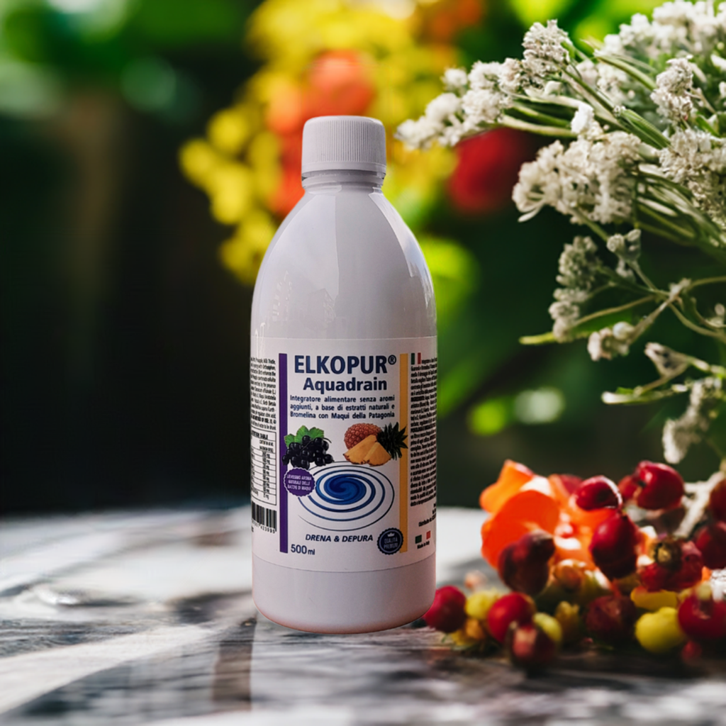 Elkopur® Aquadrain, è un prodotto depurativo, ad azione drenante che aiuta ad eliminare i liquidi in eccesso, migliorare il microcircolo venoso, ridurre gonfiore e senso di pesantezza