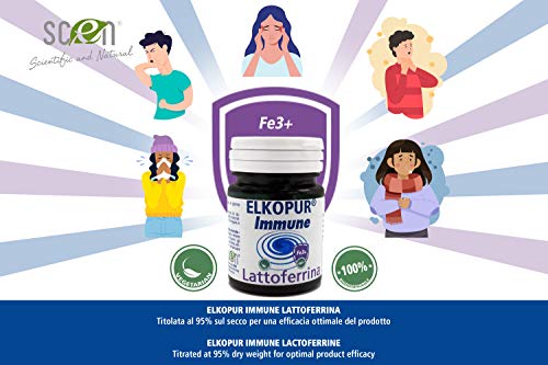 Elkopur Immune Pure lactoferrin, 500 mg capsules. containing 200 mg. of Lactoferrin titrated 95%. DOES NOT use animal rennet - vegetarian ok | Strengthens the immune system | Antioxidant (1)