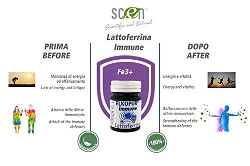 Elkopur Immune Pure lactoferrin, 500 mg capsules. containing 200 mg. of Lactoferrin titrated 95%. DOES NOT use animal rennet - vegetarian ok | Strengthens the immune system | Antioxidant (1)
