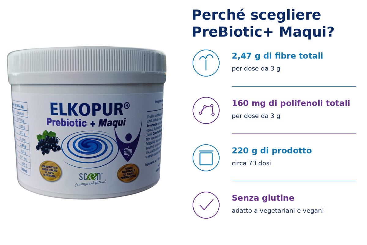 Elkopur PreBiotic + Maqui - Nahrungsergänzungsmittel aus Inulinpulver aus Chicorée mit Maqui-Extrakt, 220 Gramm 