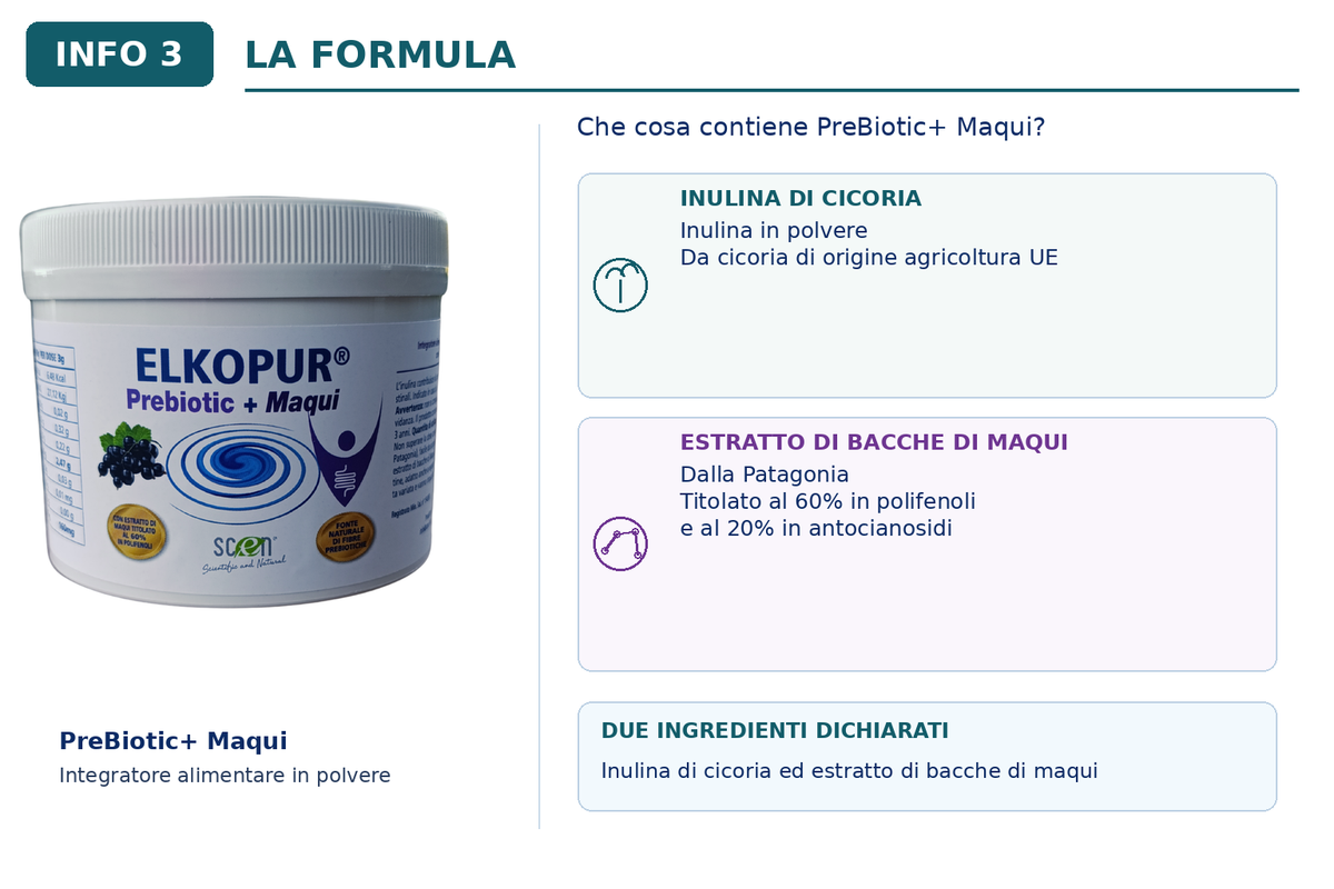 Elkopur PreBiotic + Maqui - Nahrungsergänzungsmittel aus Inulinpulver aus Chicorée mit Maqui-Extrakt, 220 Gramm 